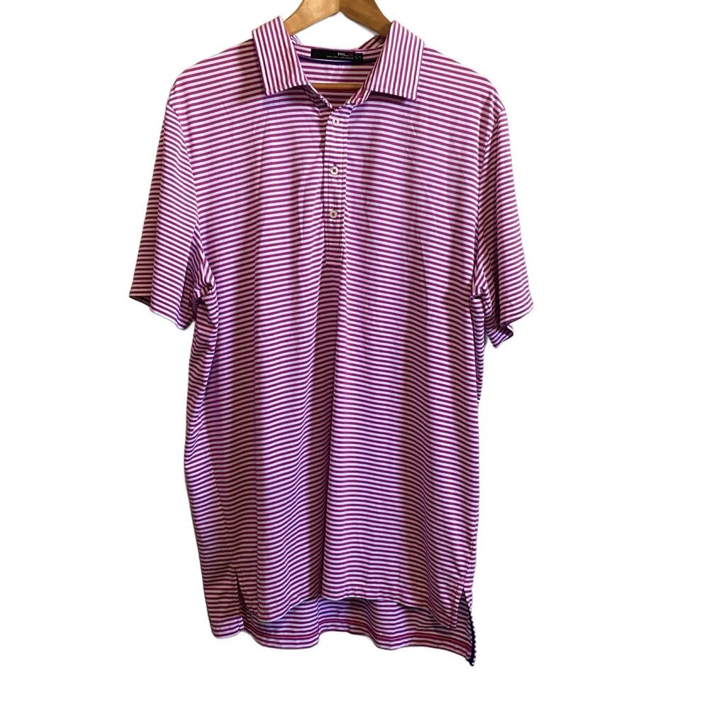 RLX Ralph Lauren Men's White Striped Short Sleeve Collared Shirt XL Golf Casual